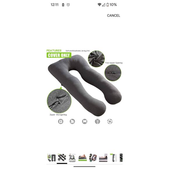 Cosmoplus U Shape Pregnancy Pillow COVER Heather Grey, One Size - New w/o tags - Picture 2 of 5